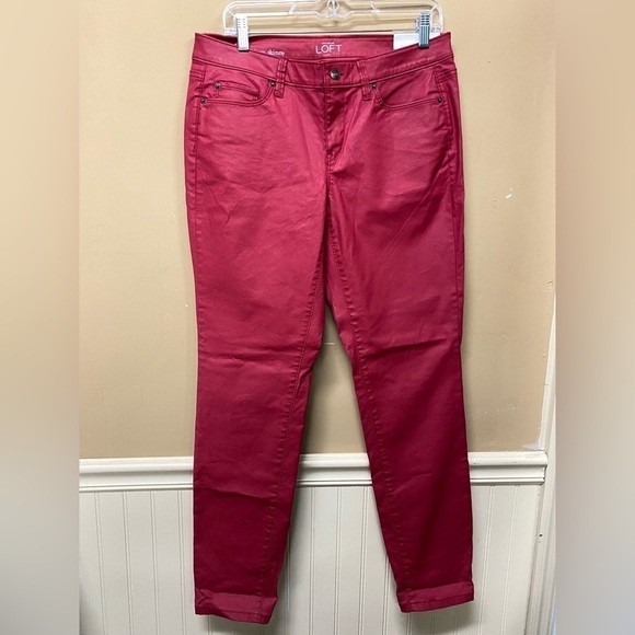 Loft Outlet Modern Skinny Red Pants Waxed Cotton Style Size 8 NWT - Picture 1 of 8
